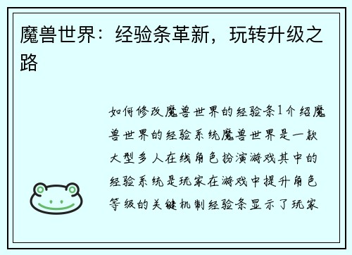 魔兽世界：经验条革新，玩转升级之路