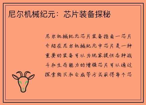 尼尔机械纪元：芯片装备探秘